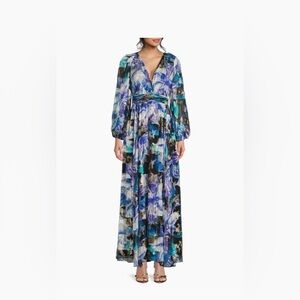 $1195 Ungaro Izzy Metallic Floral Maxi Dress Silk Party Cocktail Gown Women 10